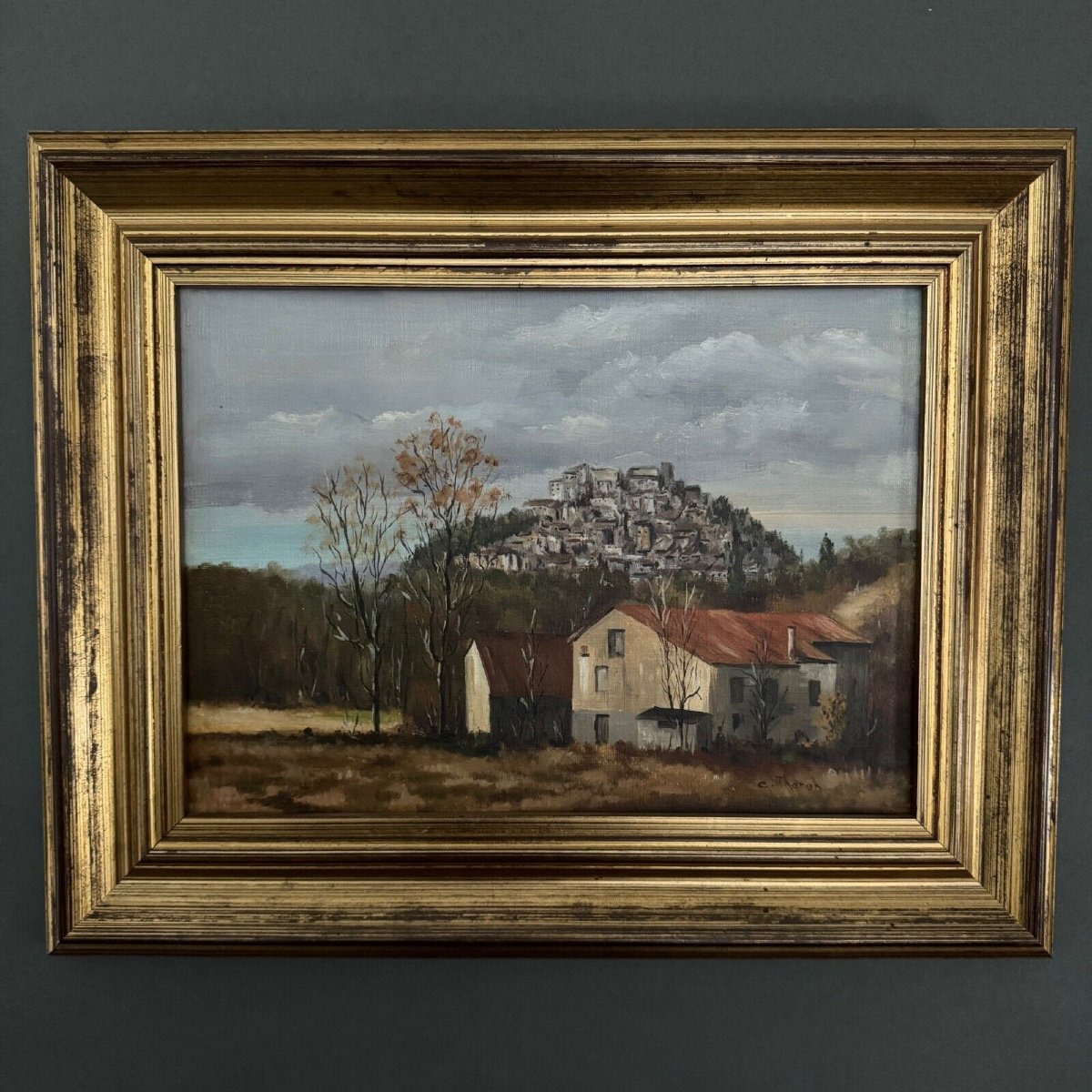 Oil On Canvas By C. Theron Cordes-sur-ciel Tarn 1991