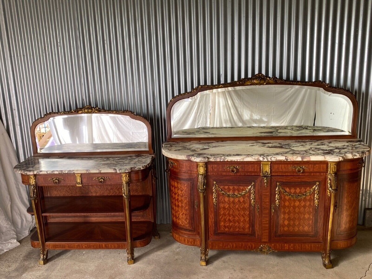 Salle à manger Napoléon III XIXe marqueterie et bronze style Louis XVI-photo-2