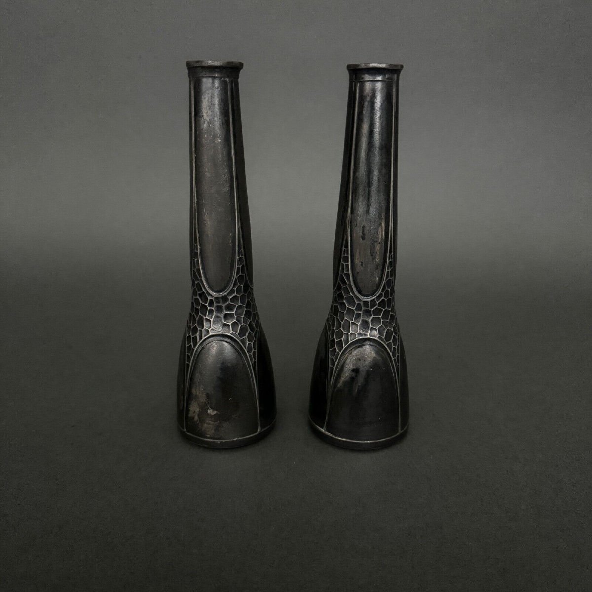 Pair Of Art Nouveau Vases In Silver Plated Metal 1900 By Orivit-photo-2