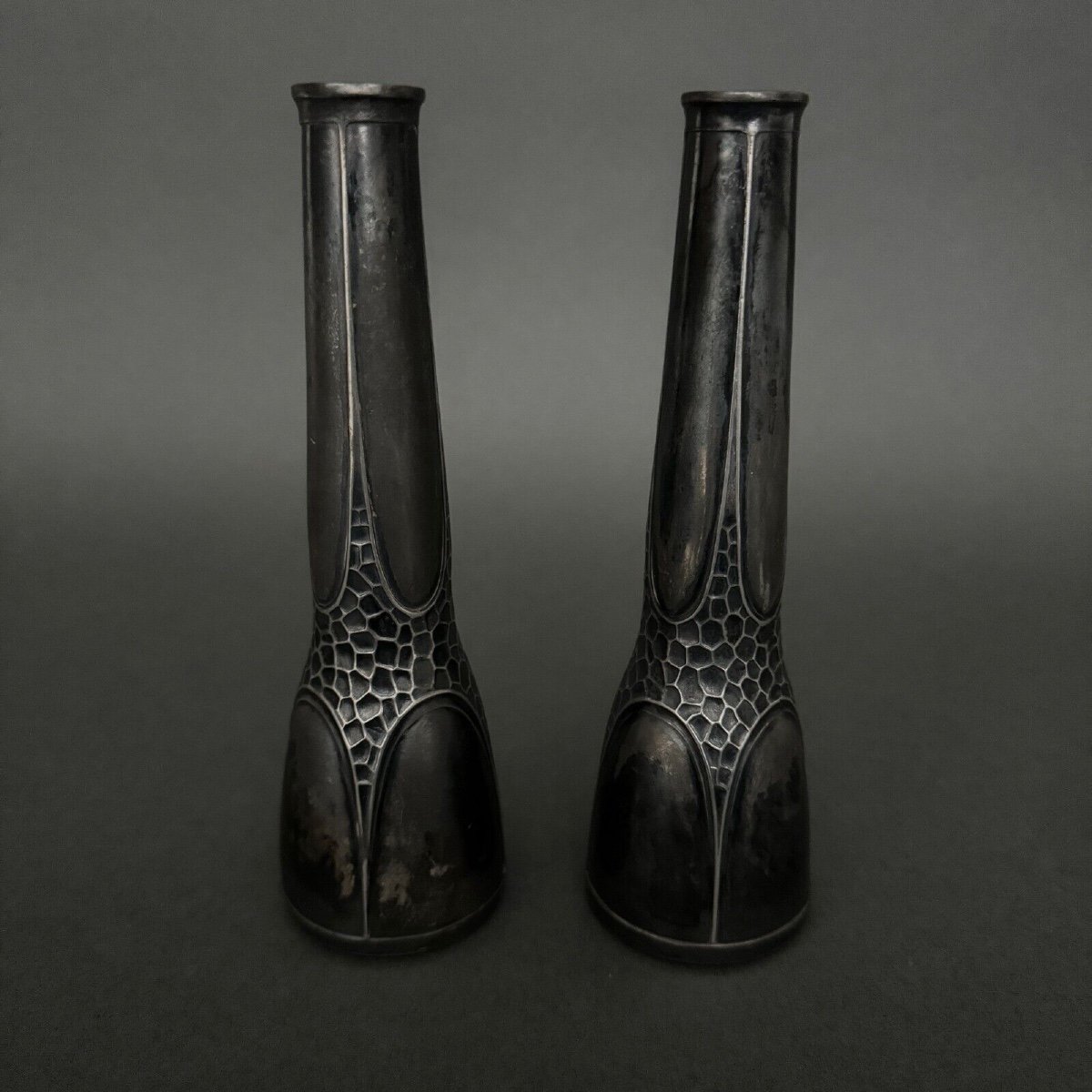 Pair Of Art Nouveau Vases In Silver Plated Metal 1900 By Orivit-photo-4