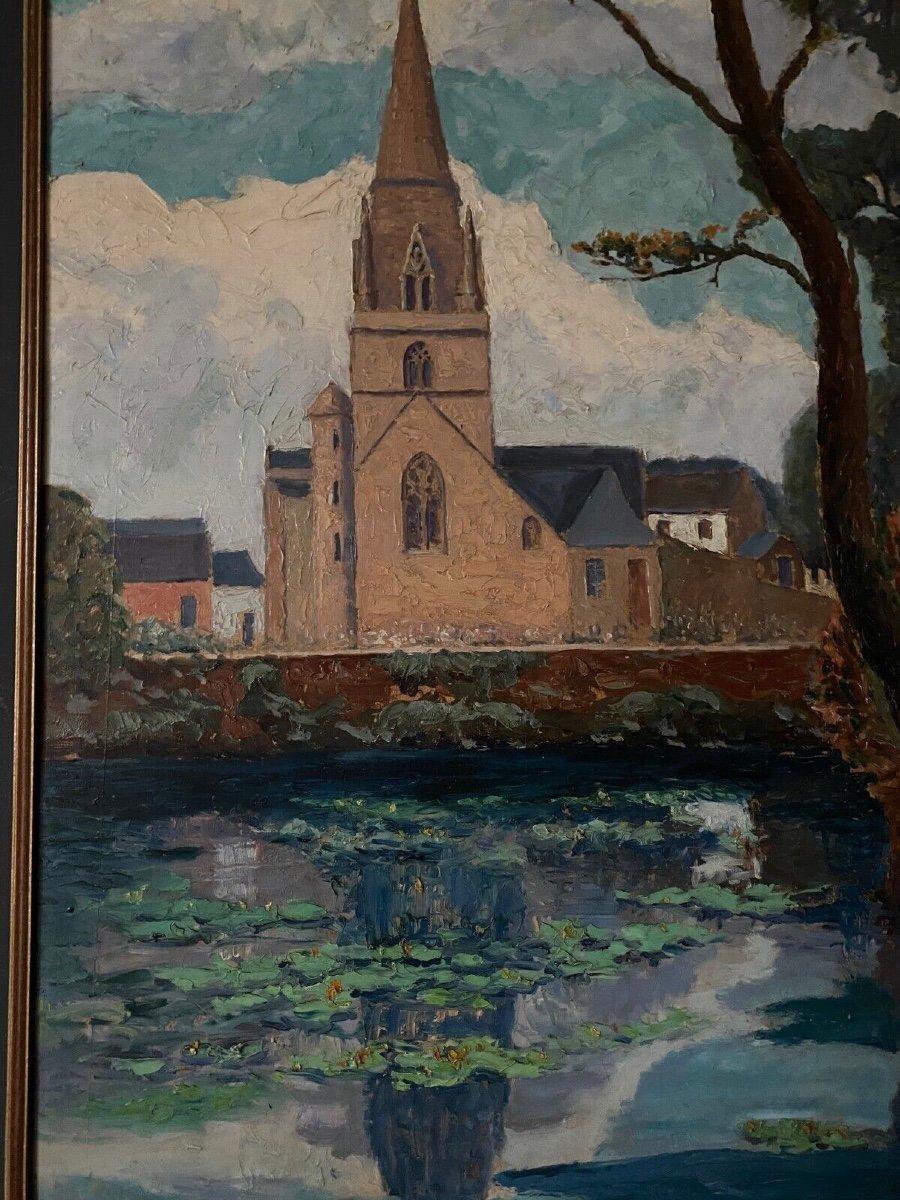 Oil On Panel By Coran d'Ys 20th Century Representing A Church-photo-2