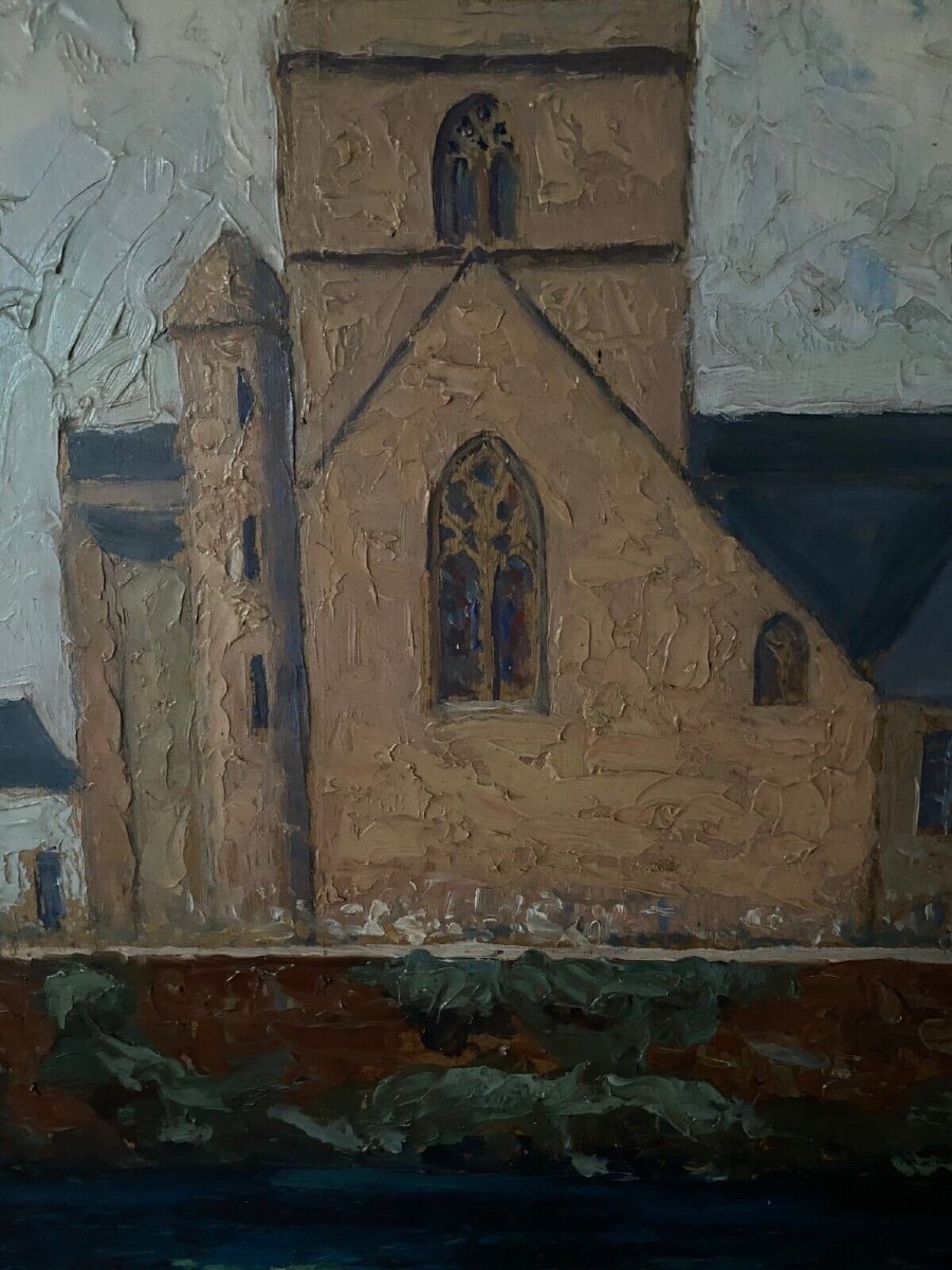 Oil On Panel By Coran d'Ys 20th Century Representing A Church-photo-1