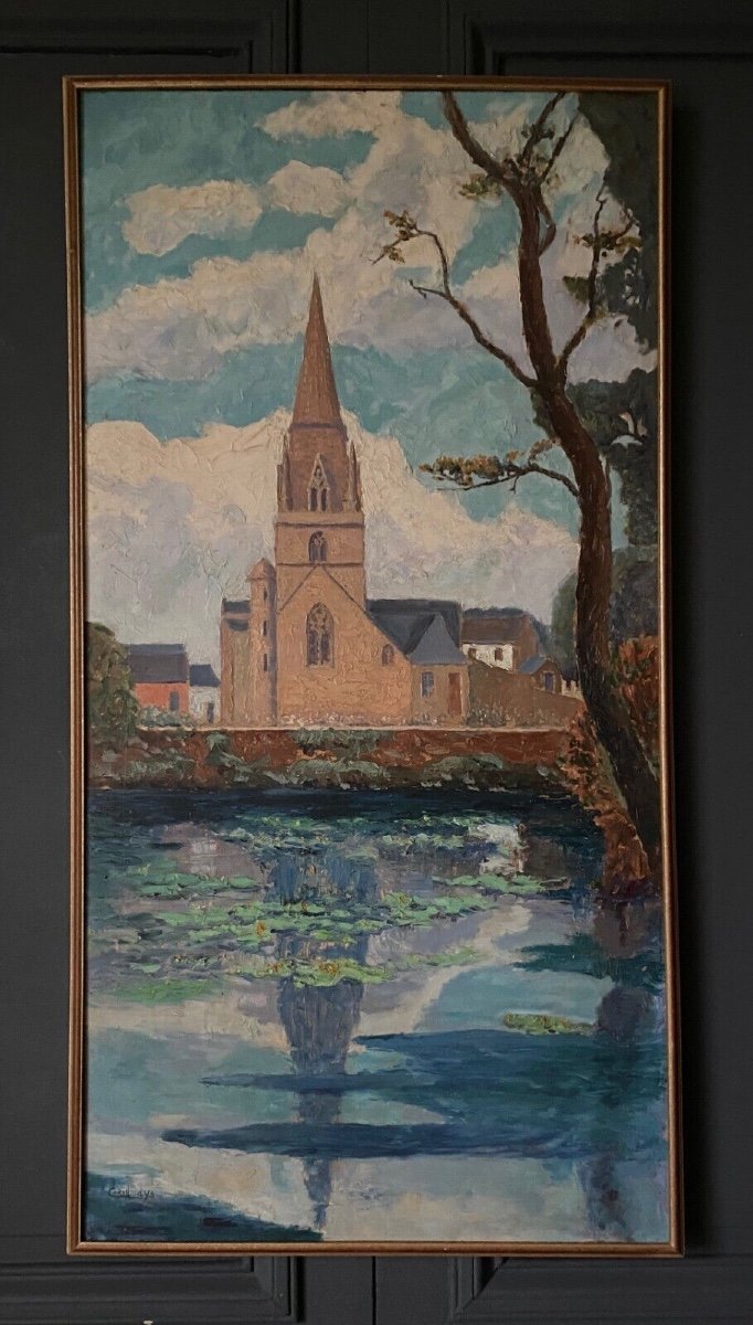 Oil On Panel By Coran d'Ys 20th Century Representing A Church