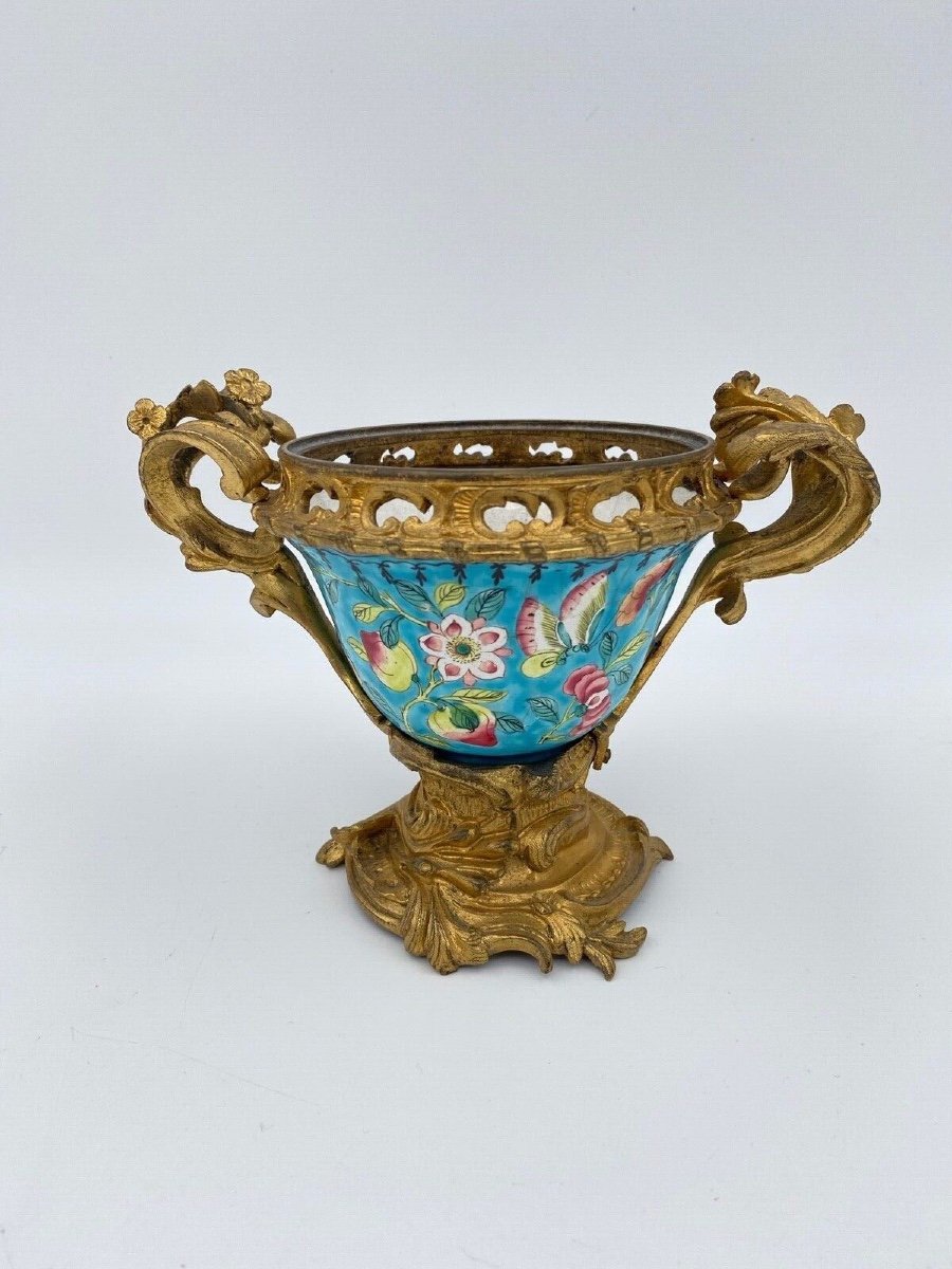 Coupe en émail Chine XIXe montée bronze doré Louis XV-photo-4