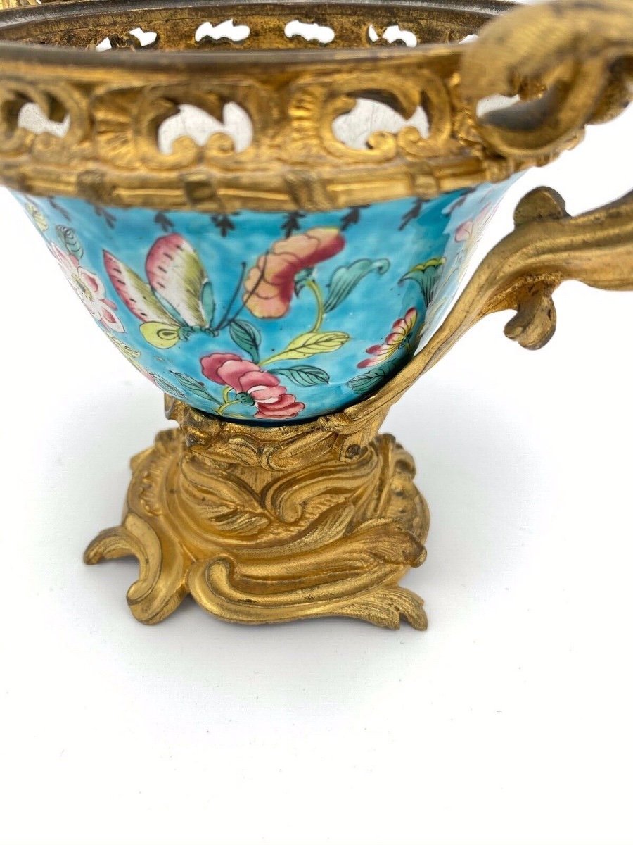 Coupe en émail Chine XIXe montée bronze doré Louis XV-photo-5