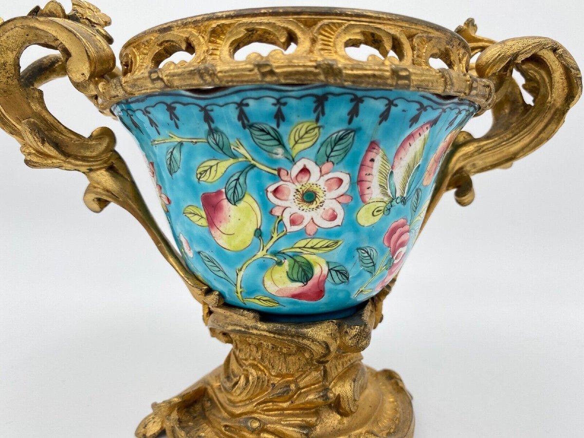 Coupe en émail Chine XIXe montée bronze doré Louis XV-photo-7