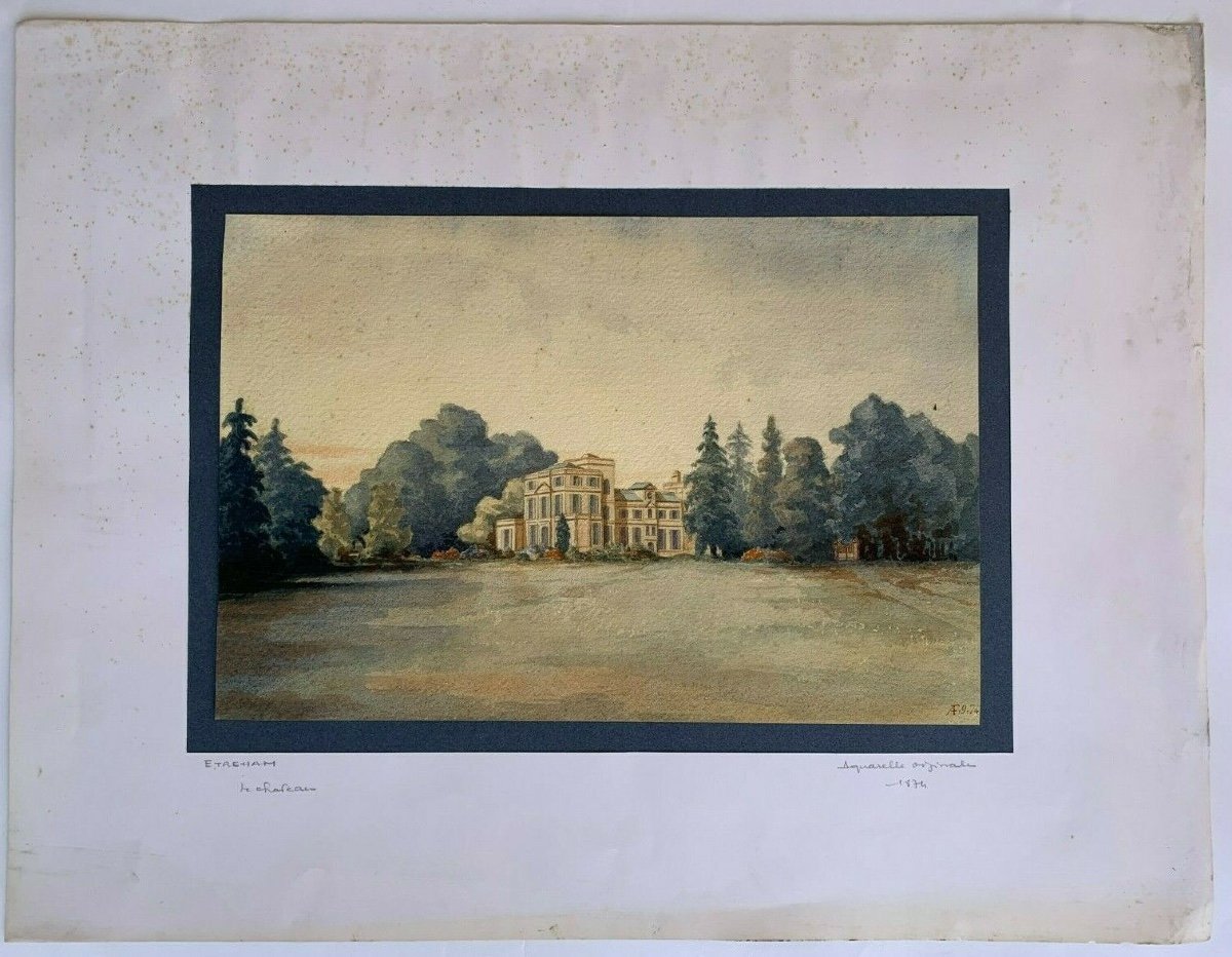 Original Watercolor Signed Af Château d'Ereham 1874 V. Saulnier Normandy-photo-2