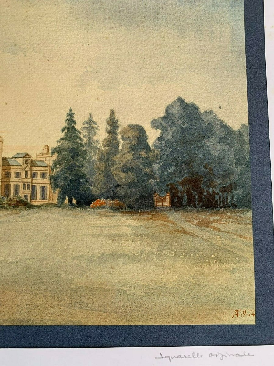 Original Watercolor Signed Af Château d'Ereham 1874 V. Saulnier Normandy-photo-2