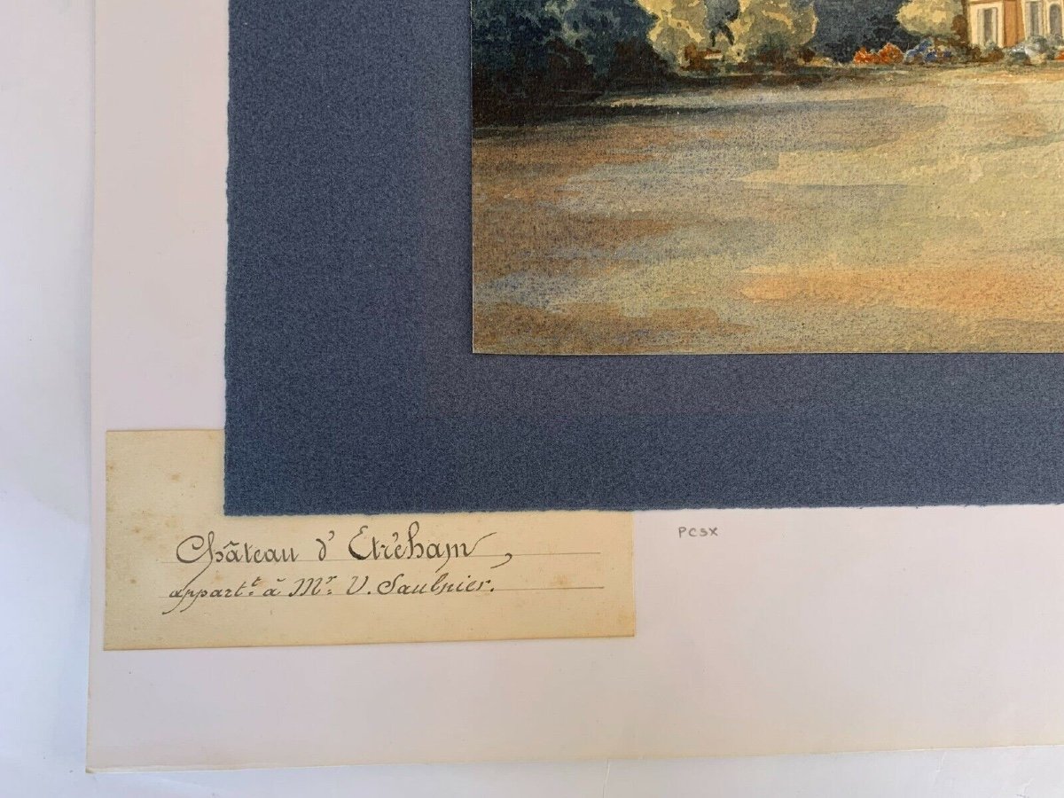 Original Watercolor Signed Af Château d'Ereham 1874 V. Saulnier Normandy-photo-5