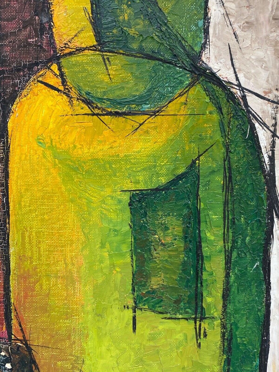 Oil On Panel Composition Signed Lione S. Bottle 1960-photo-6