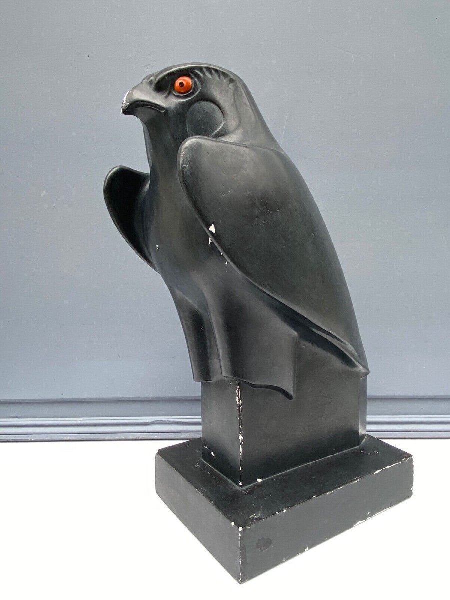 Moulage en plâre 1950 faucon Horus géométrique patine noire 