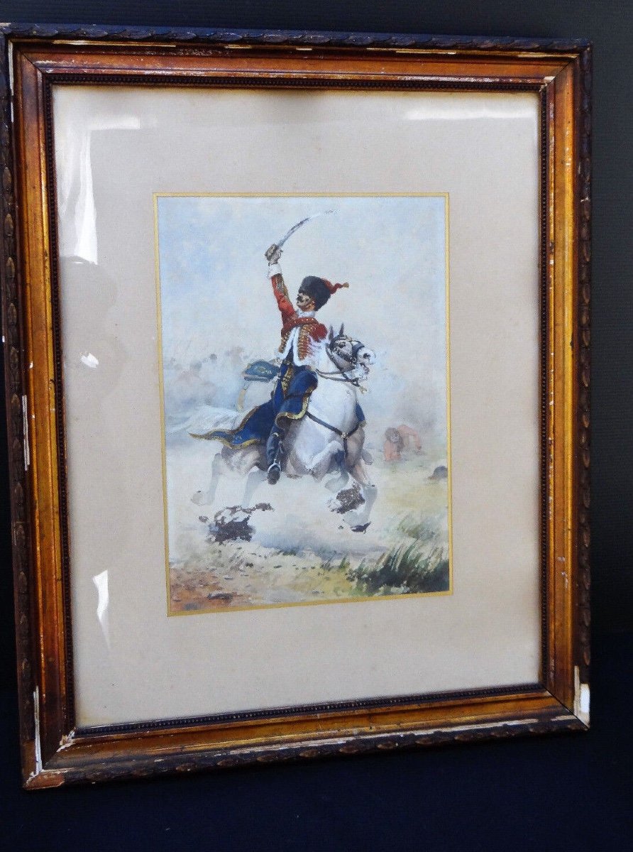 Watercolor Painting Of A Hussar From The 1870 War By Charles Gare To Be Identified 1908-photo-2