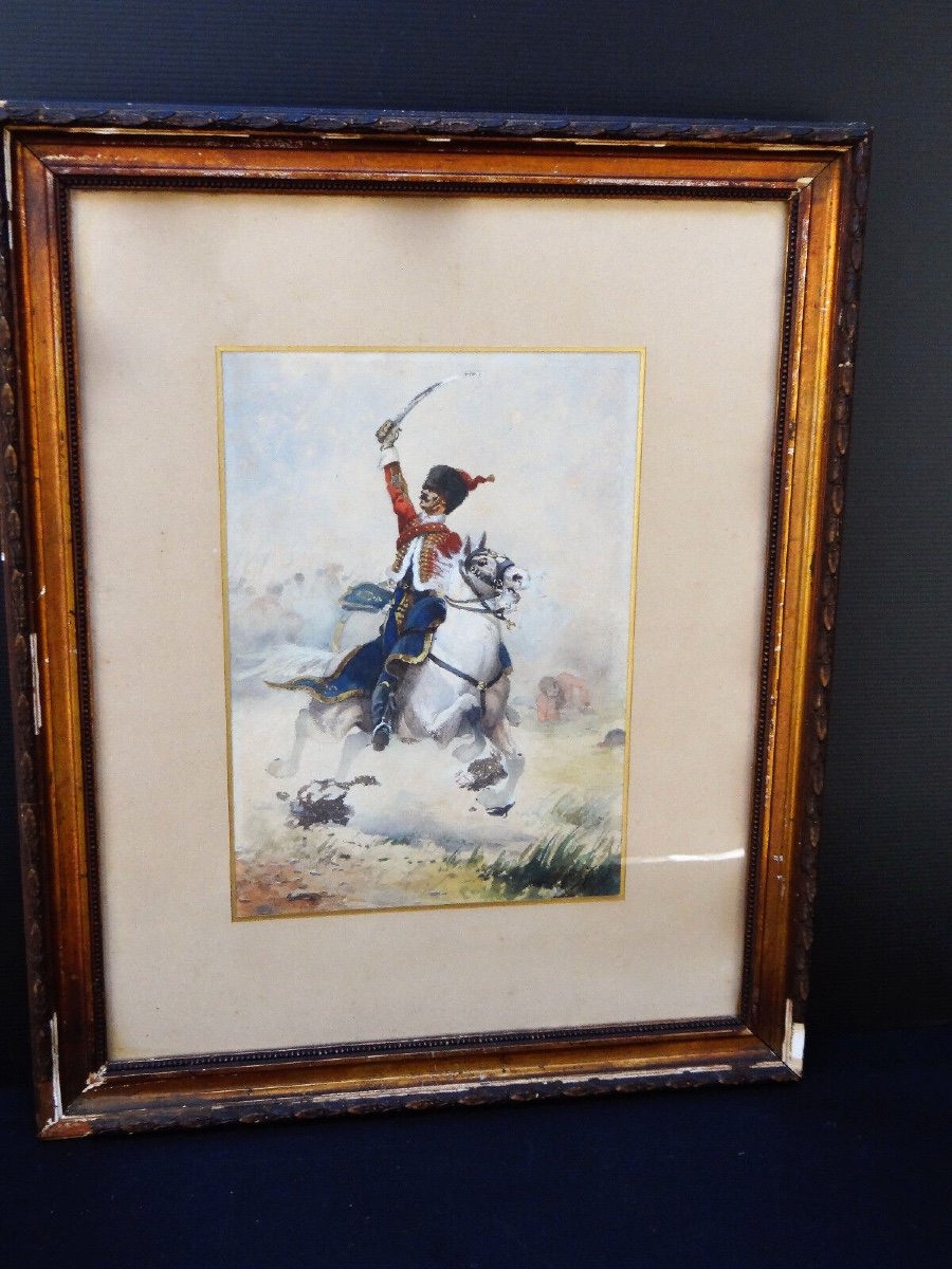 Watercolor Painting Of A Hussar From The 1870 War By Charles Gare To Be Identified 1908-photo-3