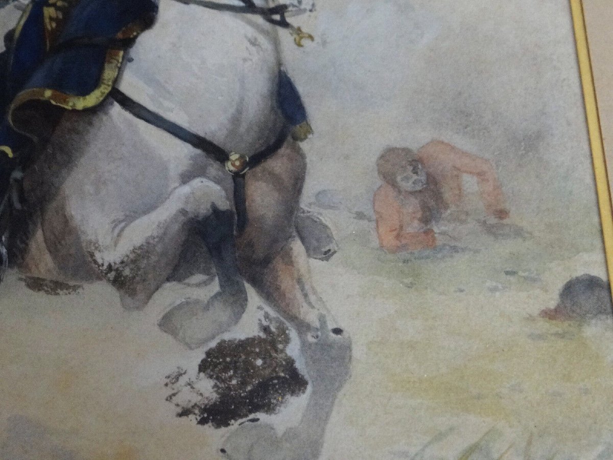 Watercolor Painting Of A Hussar From The 1870 War By Charles Gare To Be Identified 1908-photo-1