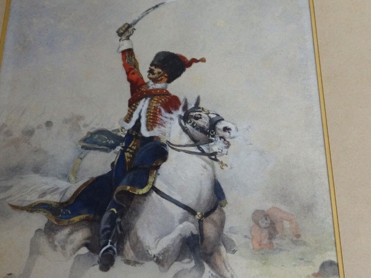 Watercolor Painting Of A Hussar From The 1870 War By Charles Gare To Be Identified 1908-photo-2