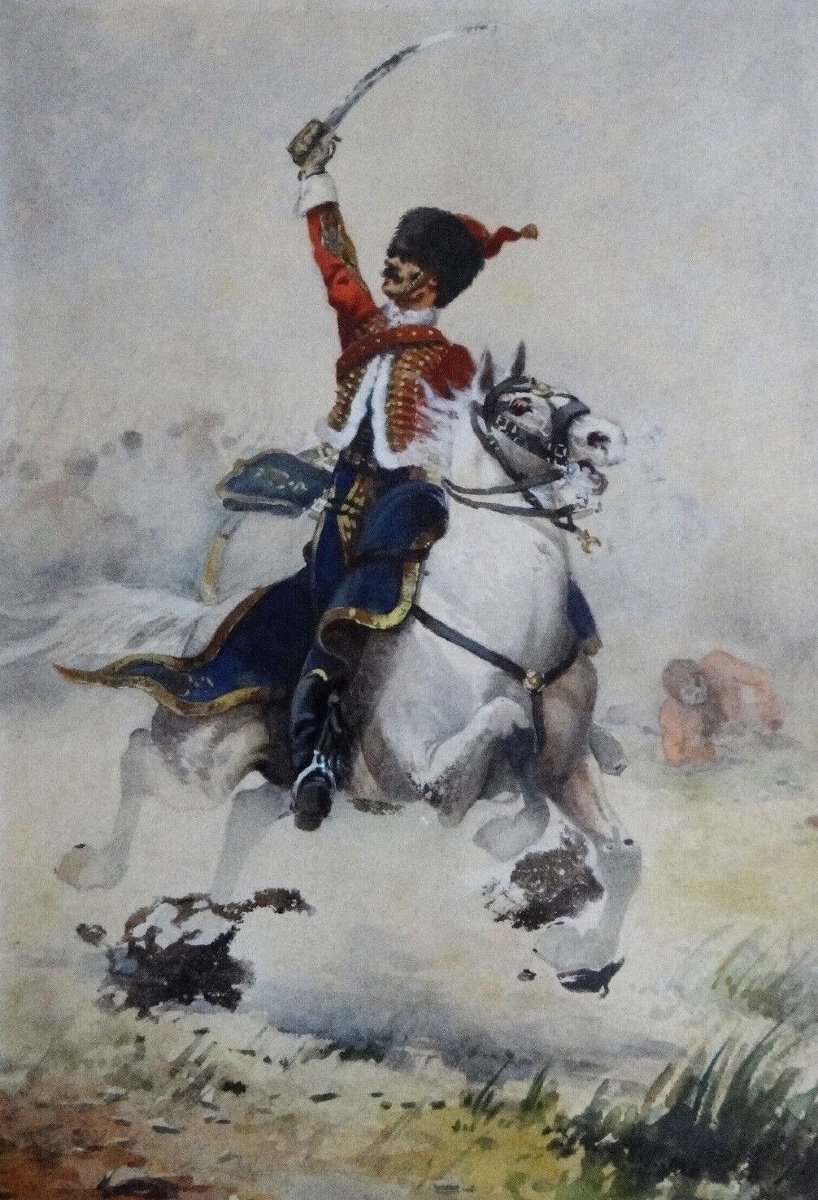 Watercolor Painting Of A Hussar From The 1870 War By Charles Gare To Be Identified 1908