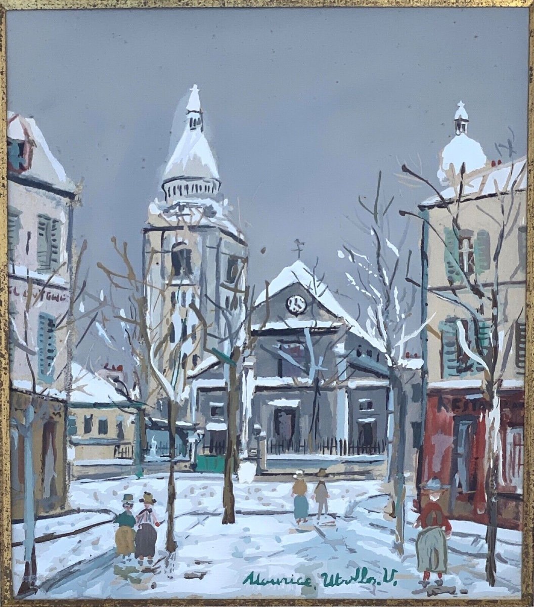 Procédé Maurice Utrillo église Saint-Pierre de Montmartre sous la neige-photo-2