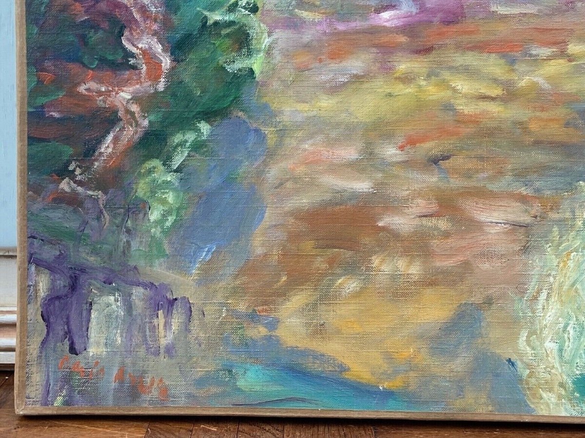 Oil On Canvas David Arun Signature To Identify Impressionist Landscape-photo-2