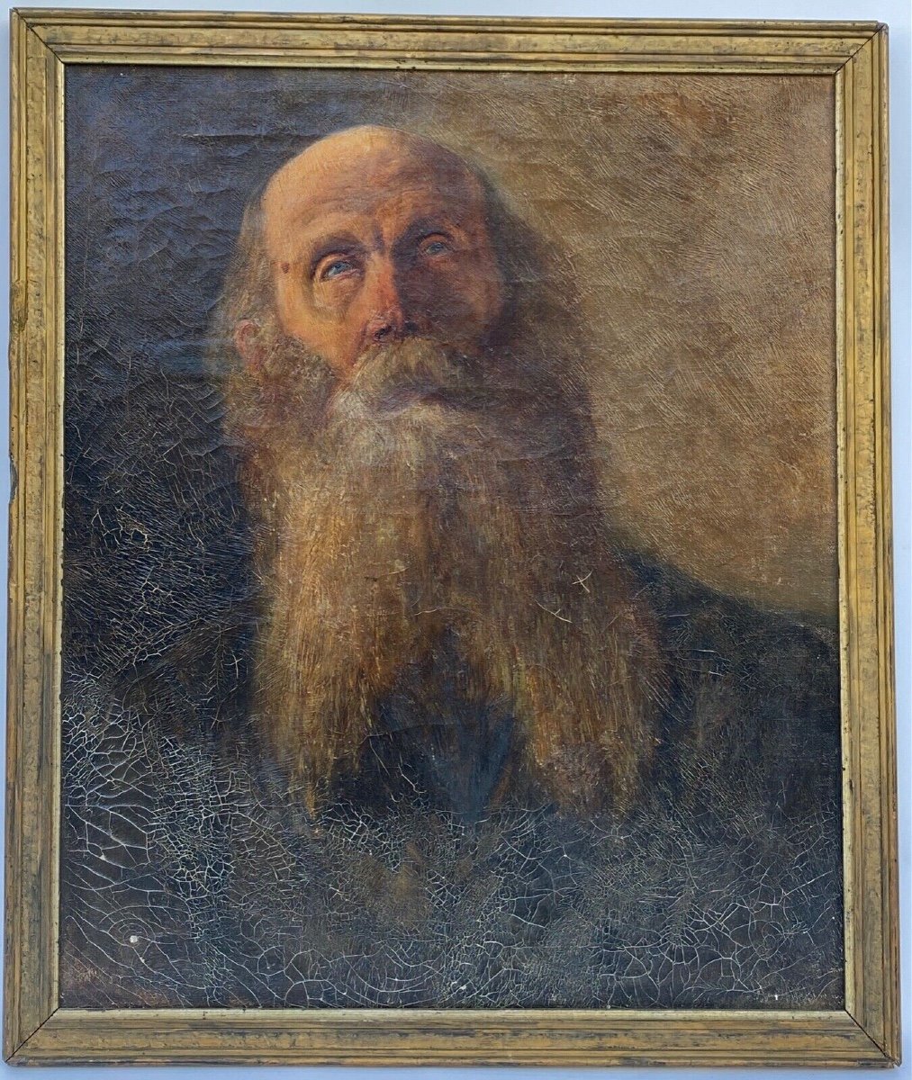 Oil On Canvas Man With Beard 18th Century Gilded Frame-photo-2