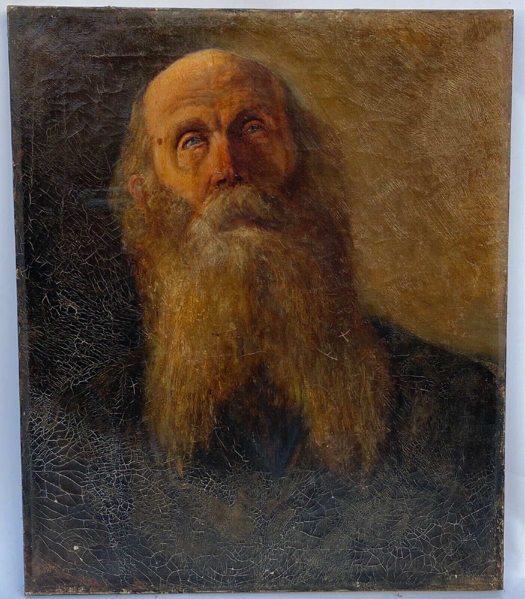 Oil On Canvas Man With Beard 18th Century Gilded Frame