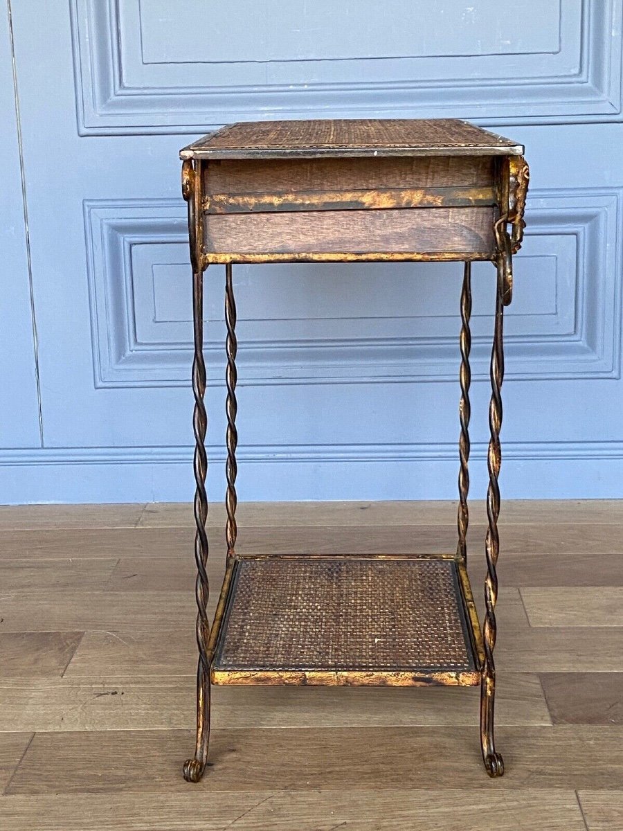 Small Rattan And Gilded Metal Piece Of Furniture With Elephant Decor, 1970, One Drawer-photo-6