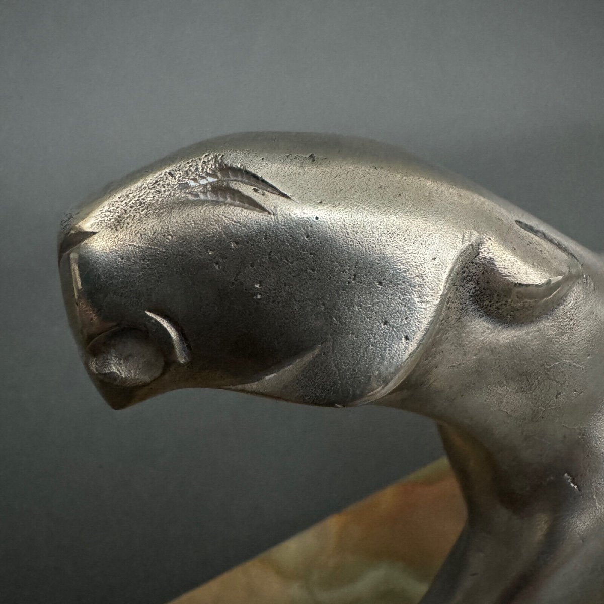 Art Deco Panther In Silvered Bronze By Michel Découx On Onyx Base-photo-5