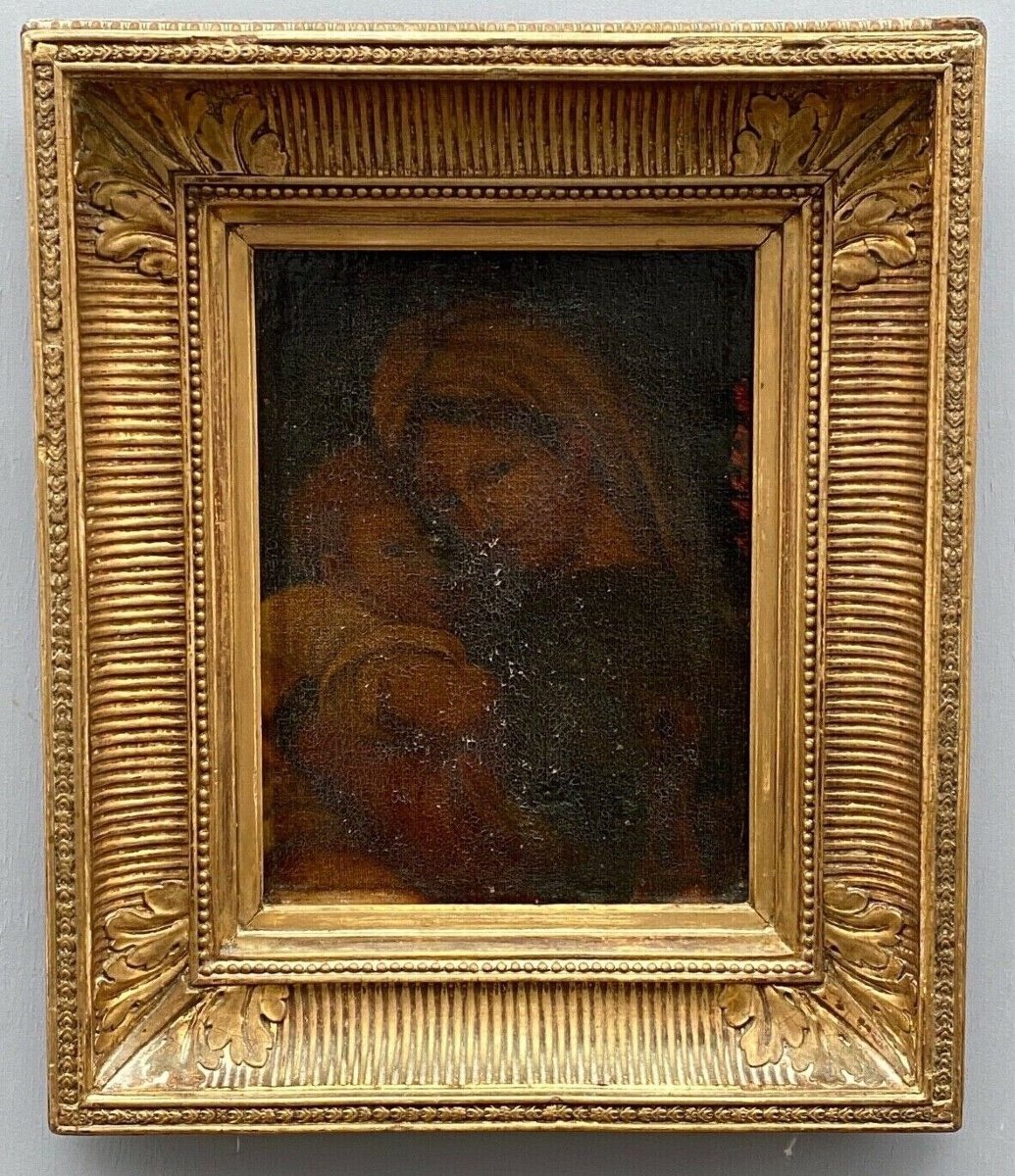 Huile sur toile Vierge à l'Enfant signature rouge début XVIIIe