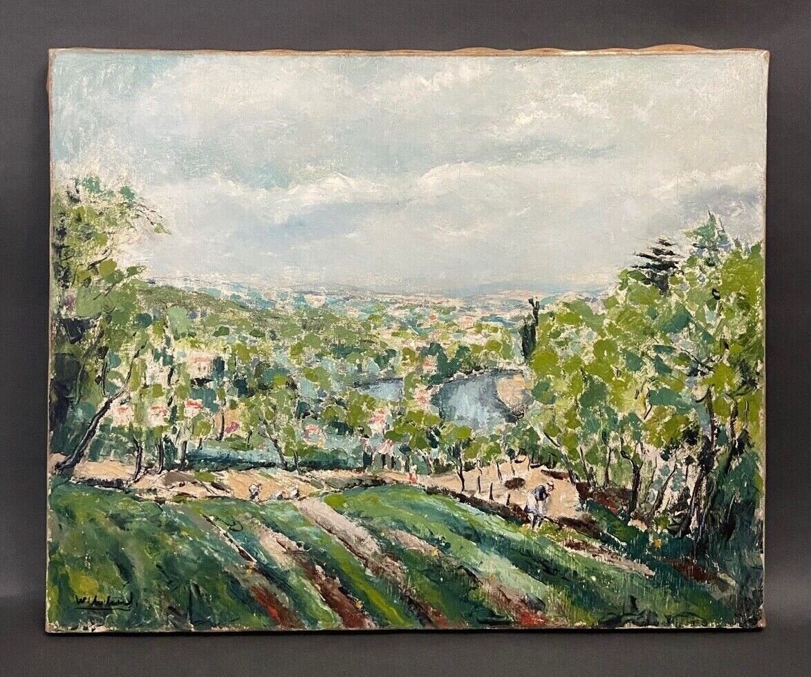 Huile sur toile paysage fermier aux champs village -photo-2