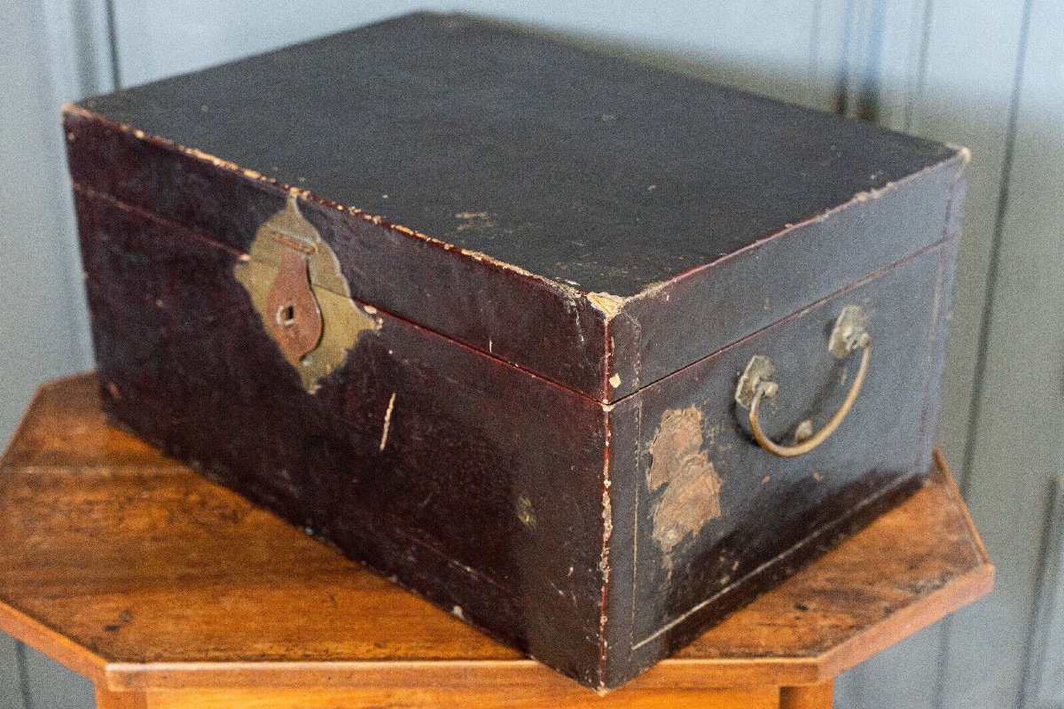 Chinese Lacquer Trunk With 20th Century Brass Handles