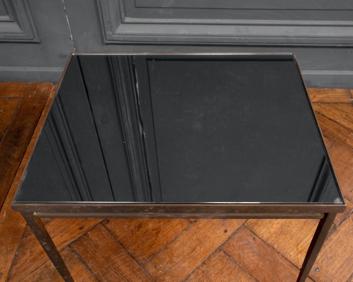 1960s Side Table, Gold Metal, Smoked Glass, Ball Feet-photo-3