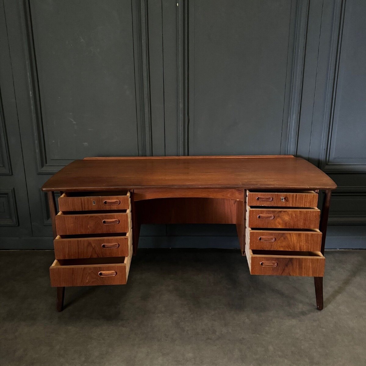 Large Scandinavian Teak Desk By Svend Aage Madsen For Hp Hansen-photo-5