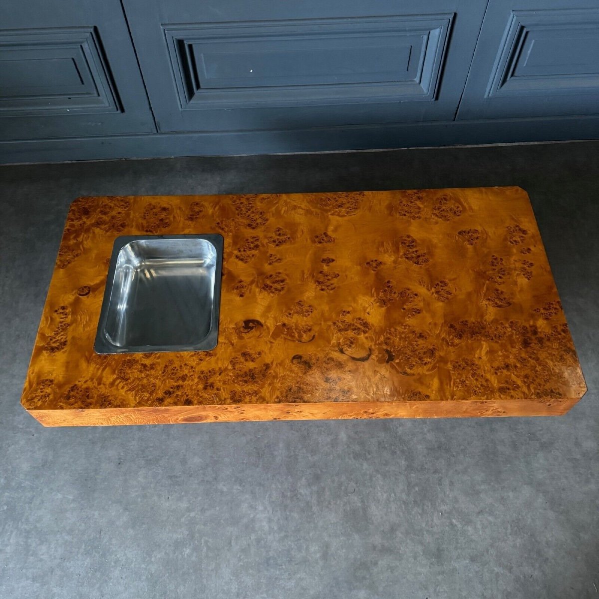 1970 Coffee Table In The Style Of Willy Rizzo In Burl Elm Veneer-photo-4