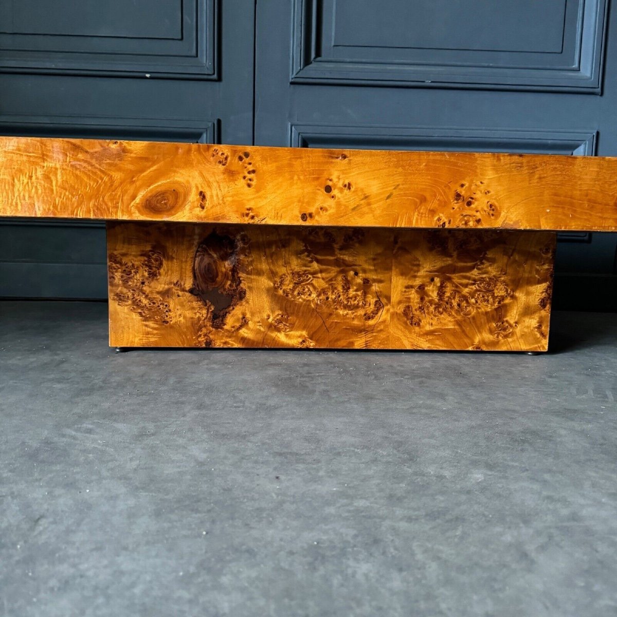 1970 Coffee Table In The Style Of Willy Rizzo In Burl Elm Veneer-photo-3