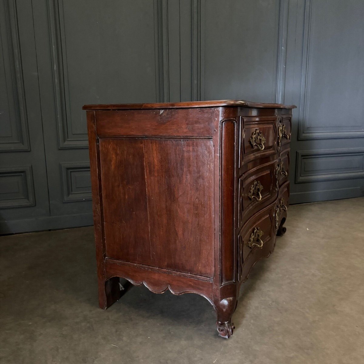 18th Century Nantes Port Chest Of Drawers In Cuban Mahogany With Periwinkle Feet-photo-8