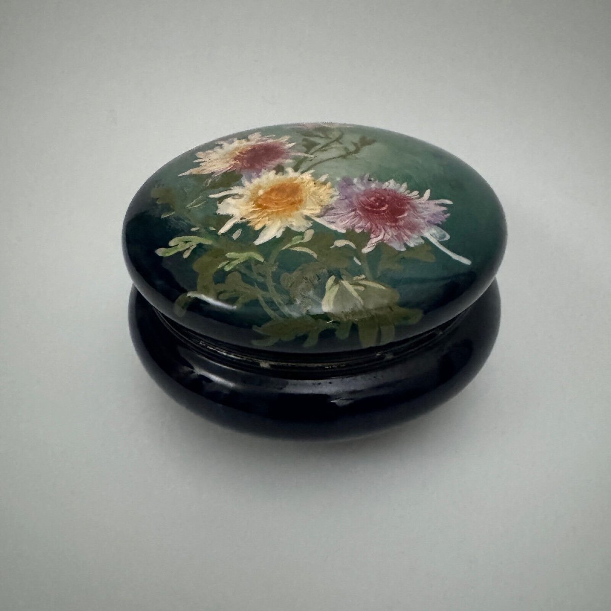 Impressionist Barbotine Candy Box 1900 Decorated With Dahlias