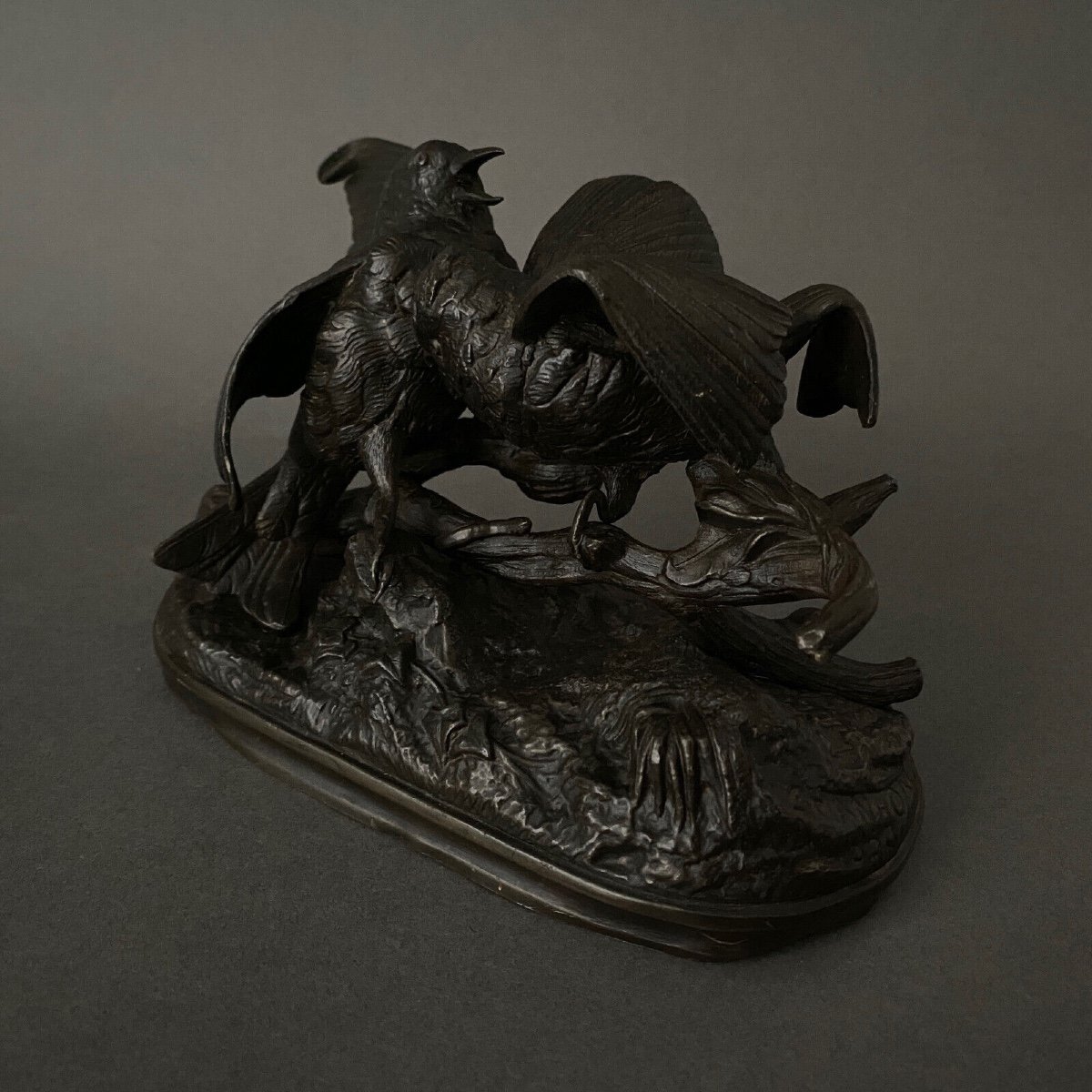 Bronze XIXe représentant un couple d'oiseaux par Chanhomme 1850-photo-2