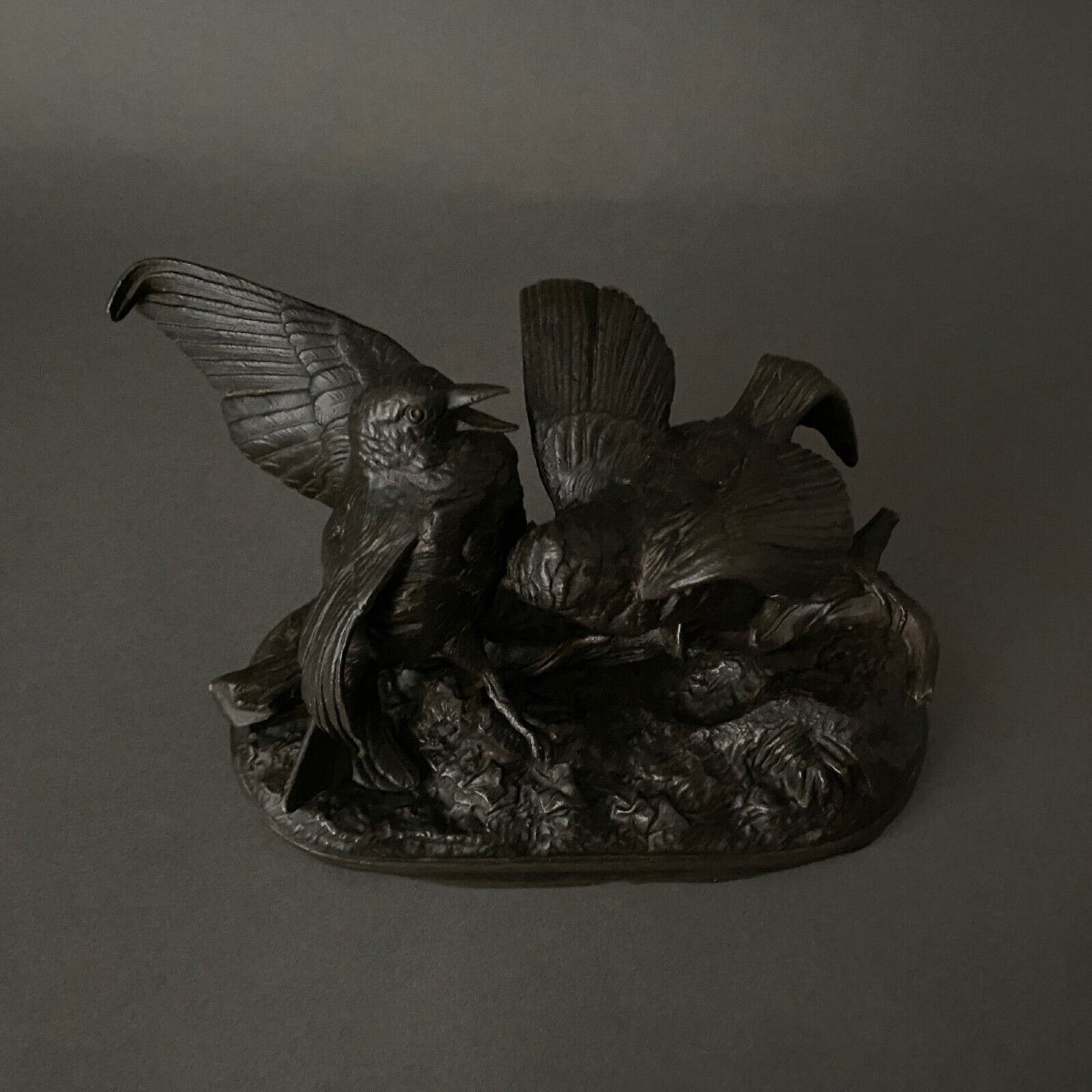 Bronze XIXe représentant un couple d'oiseaux par Chanhomme 1850-photo-2