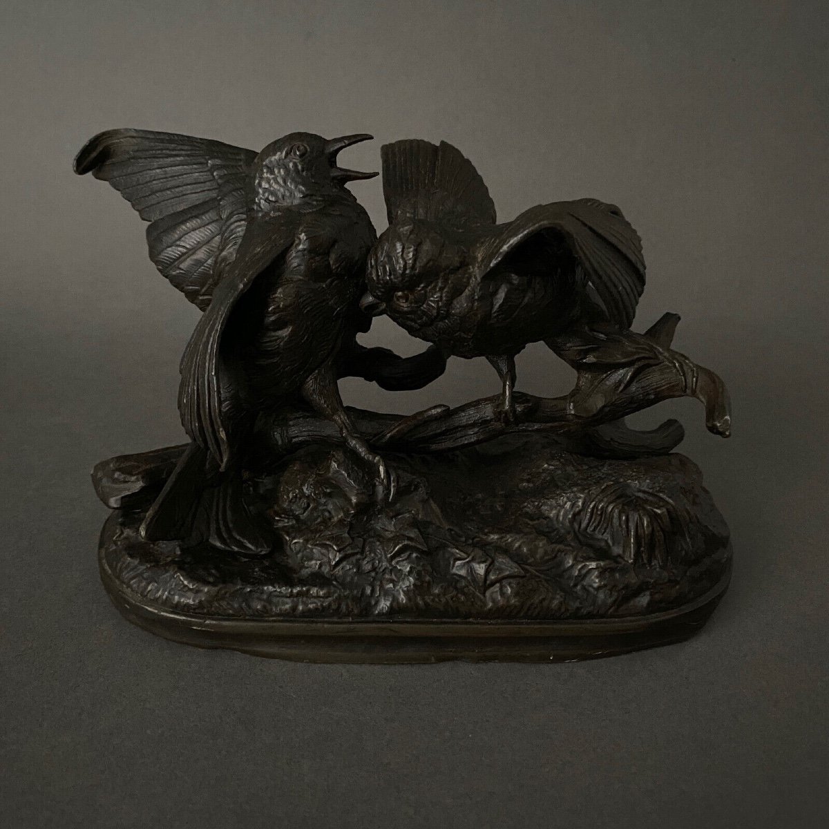 Bronze XIXe représentant un couple d'oiseaux par Chanhomme 1850