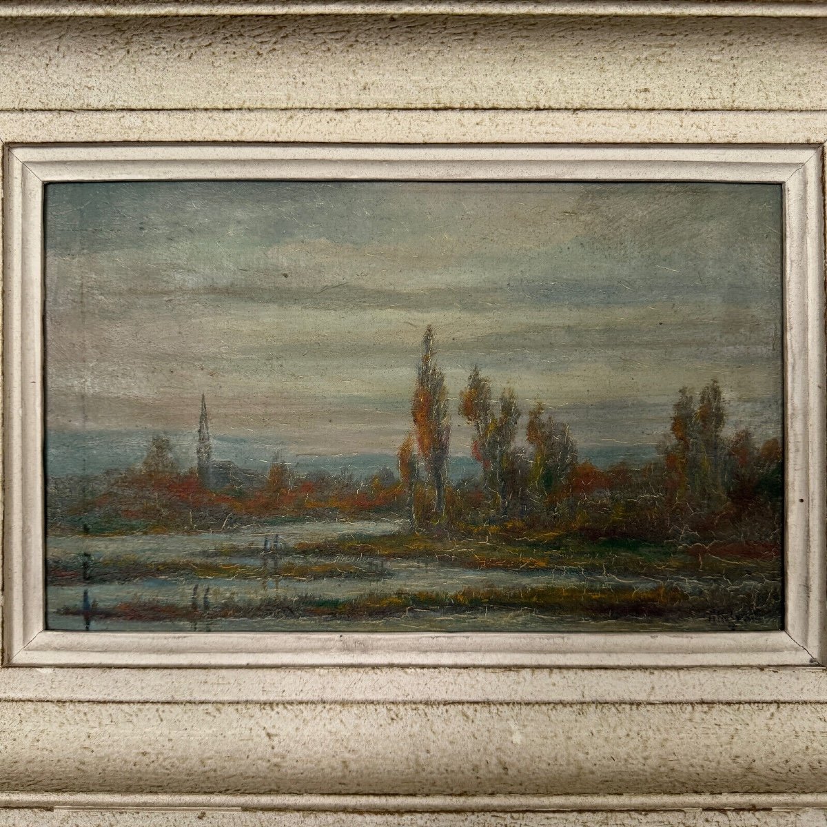 Oil On Panel By R. Holvoet Landscape Banks Of The Vire 1967-photo-2