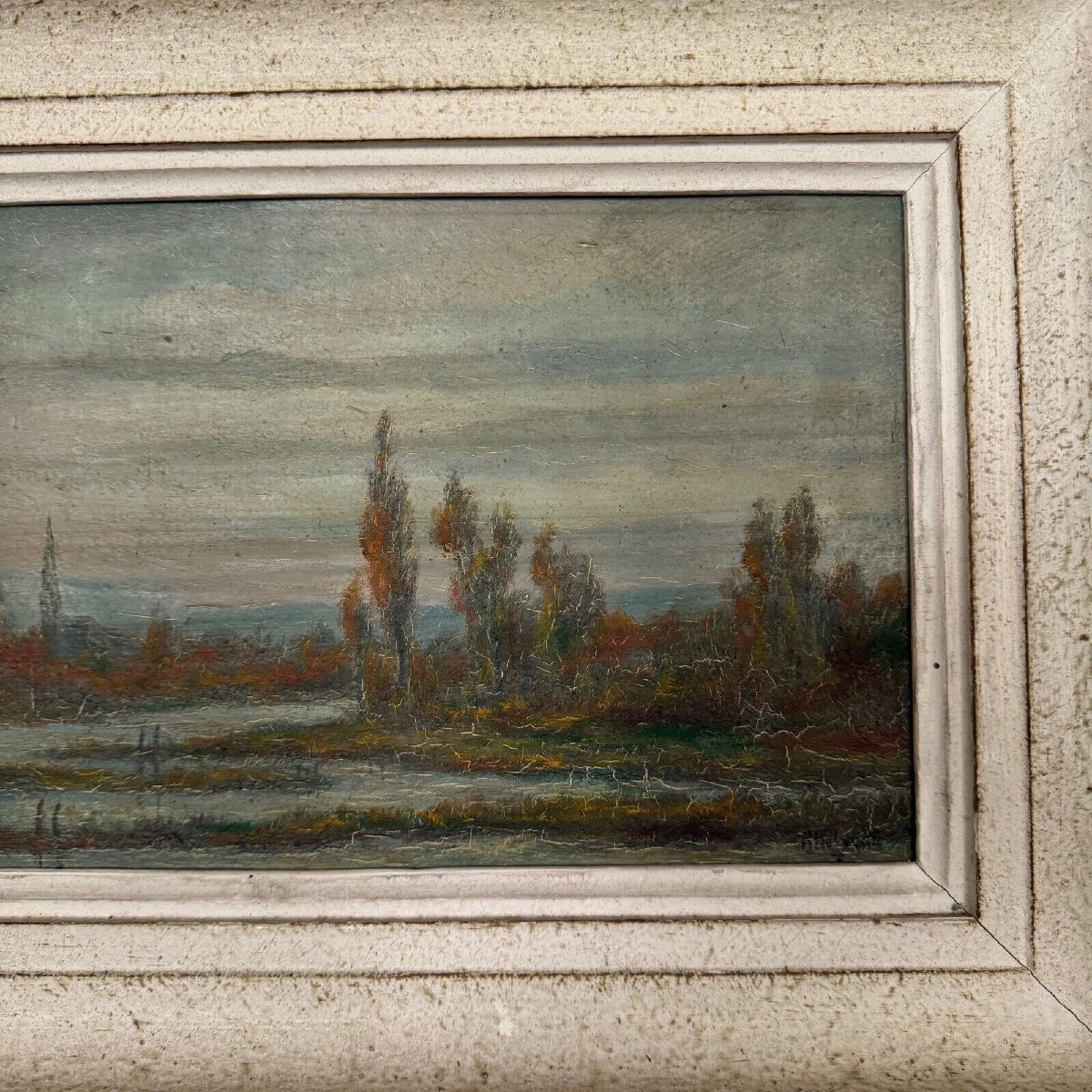 Oil On Panel By R. Holvoet Landscape Banks Of The Vire 1967-photo-3