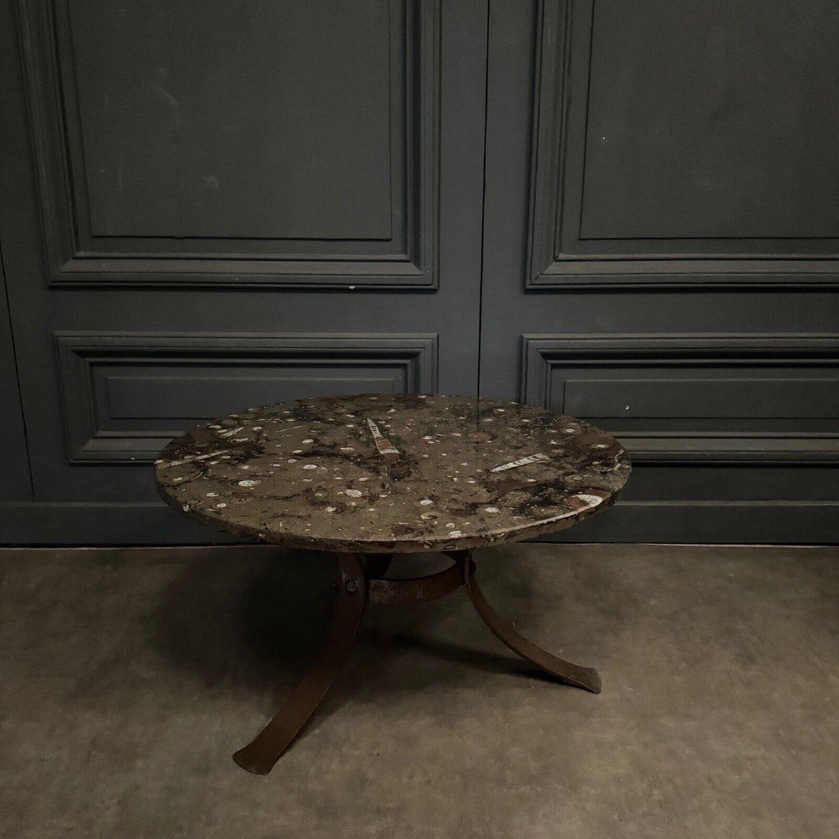 Coffee Table, Fossilized Stone Top, Brutalist Base, 1970s-photo-2