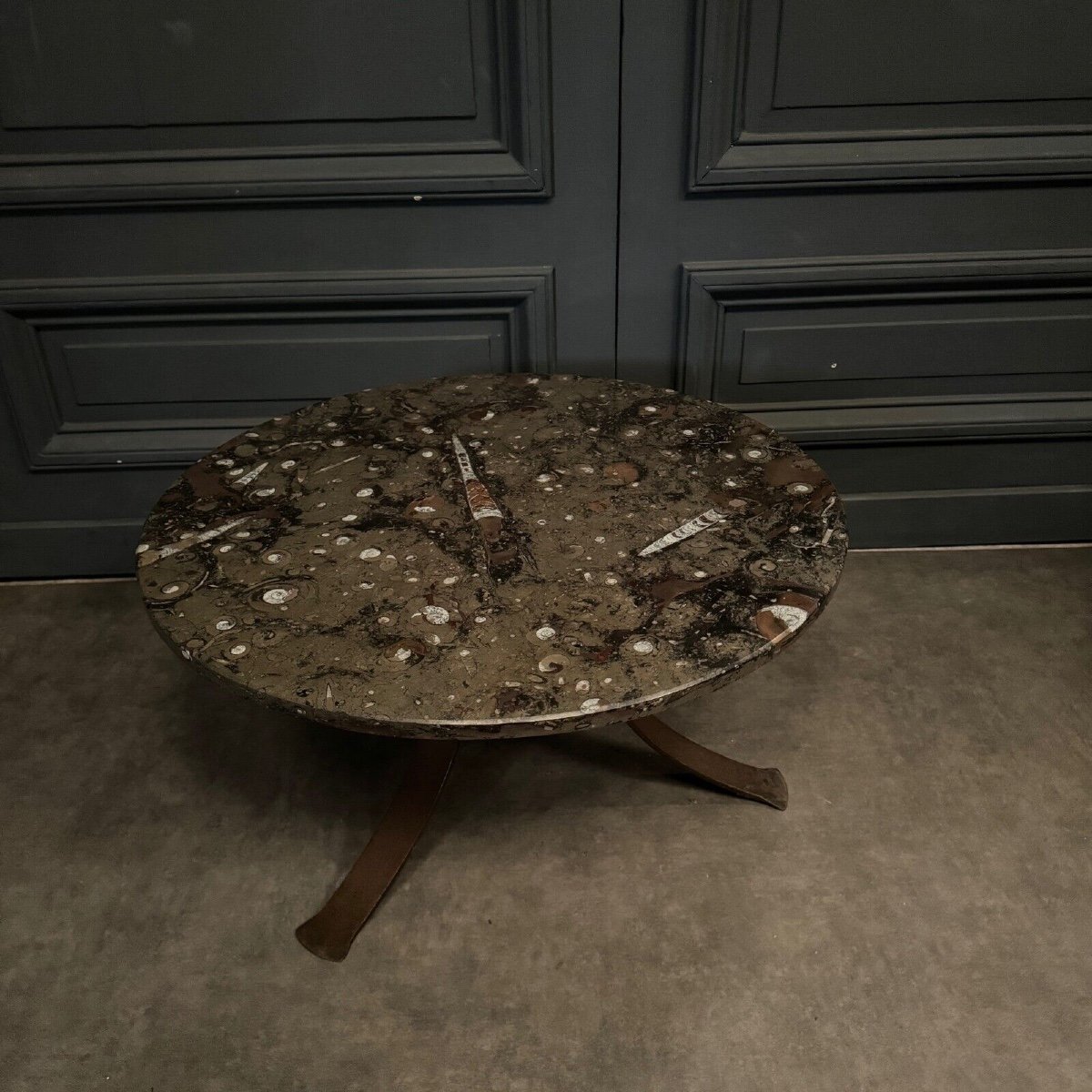 Coffee Table, Fossilized Stone Top, Brutalist Base, 1970s-photo-3