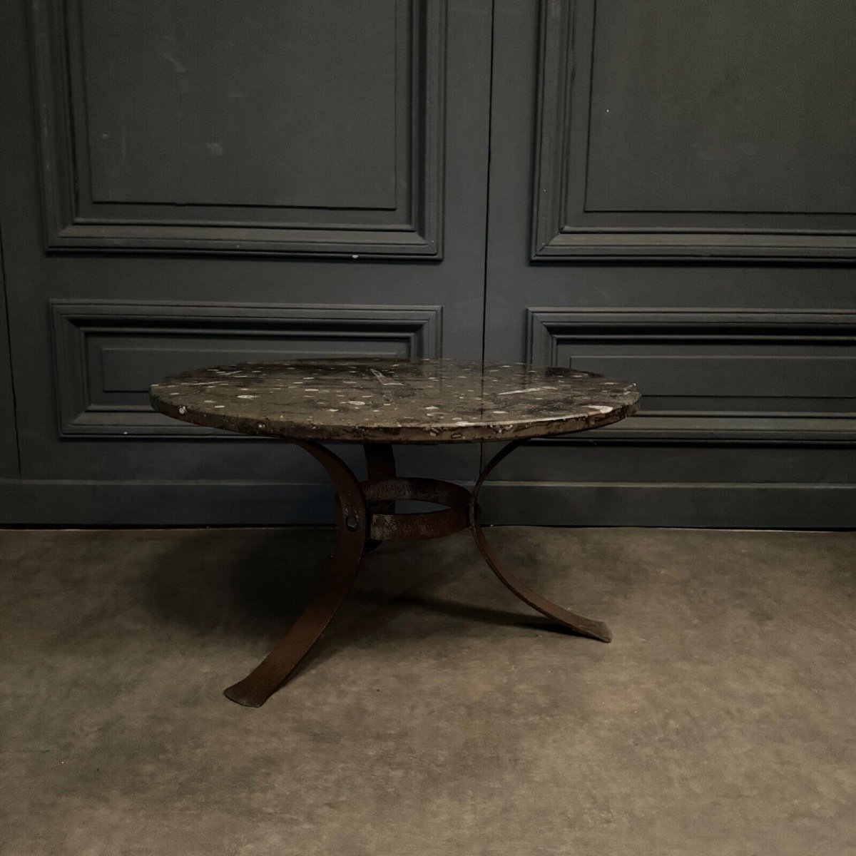 Coffee Table, Fossilized Stone Top, Brutalist Base, 1970s-photo-4