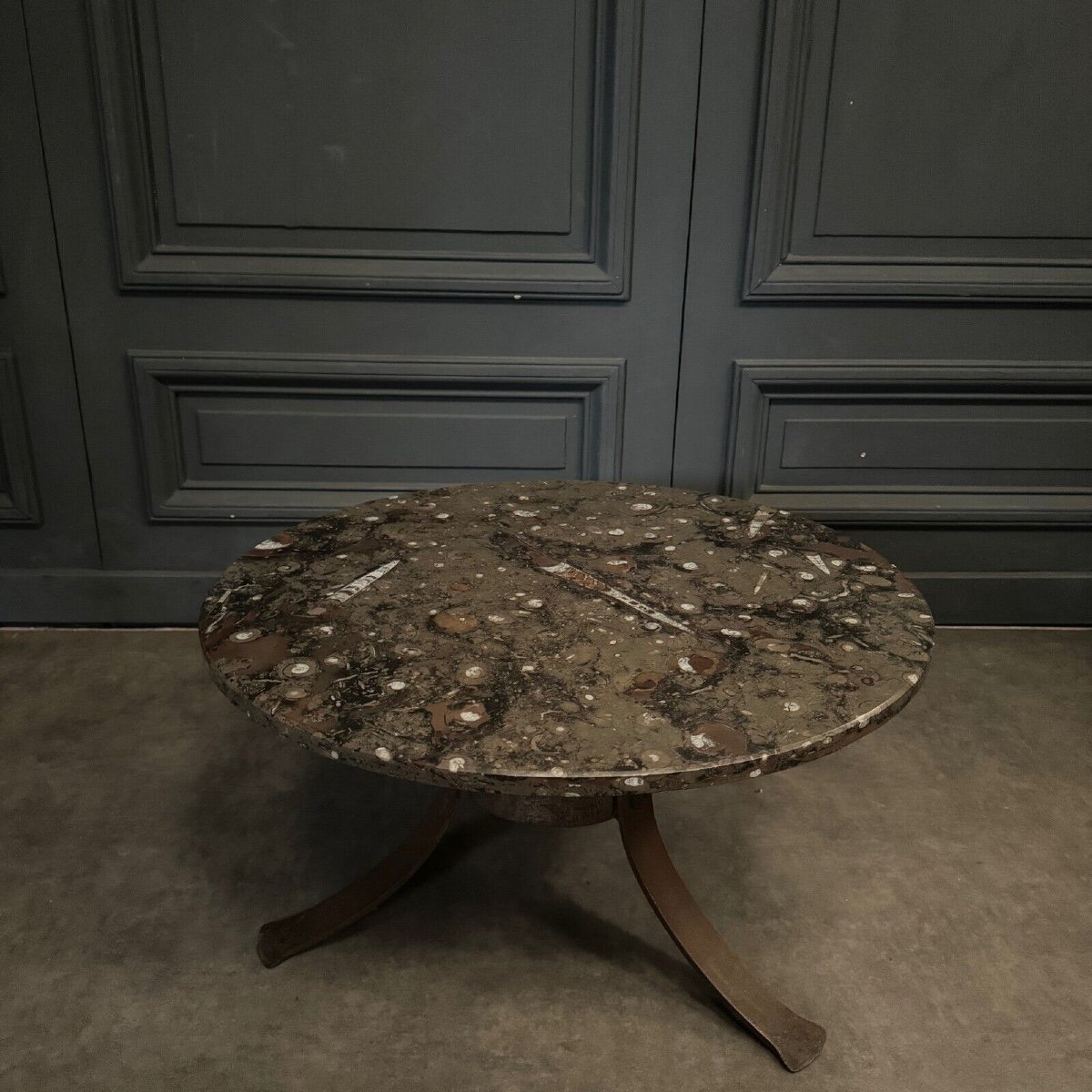 Coffee Table, Fossilized Stone Top, Brutalist Base, 1970s-photo-1