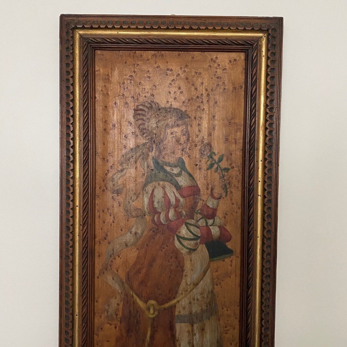 Pair Of Painted Wooden Panels With Haute Epoque Decor And Wooden Frame-photo-2