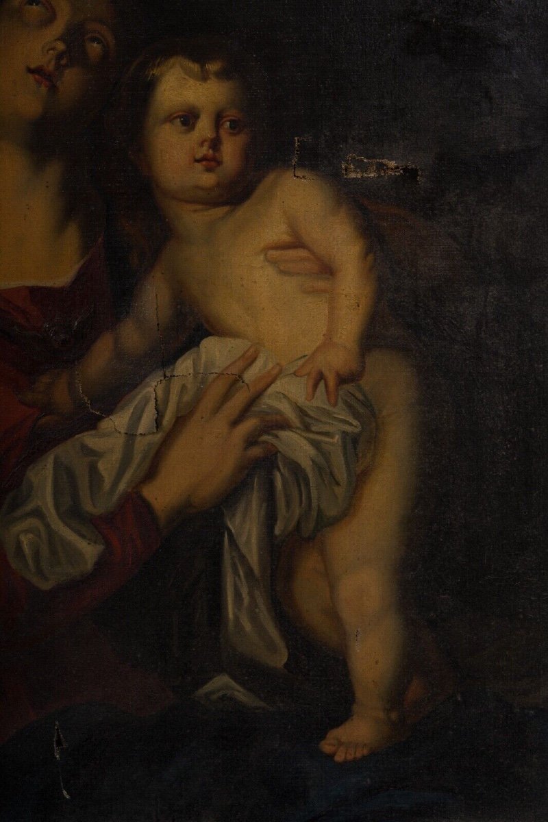 Huile sur toile d'après Antoine van Dyck Vierge à l'Enfant début XIXe-photo-3