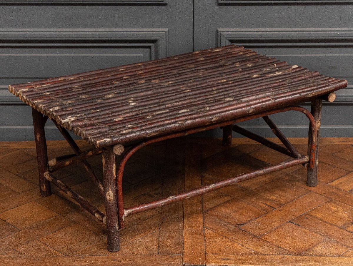 Christian Liaigre Coffee Table In Brutalist Chestnut Logs 1980