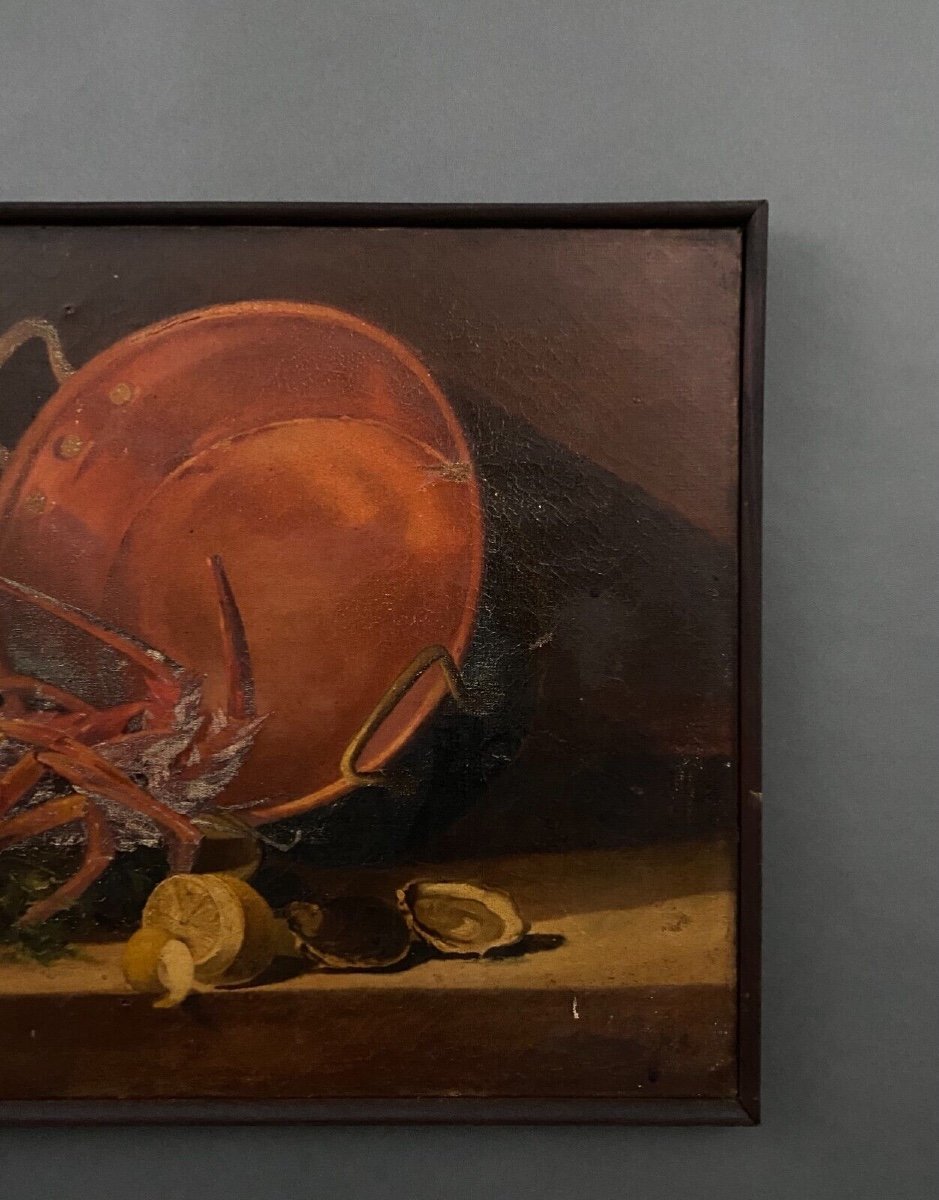 Oil On Canvas Still Life With Lobster Early 20th Century-photo-7