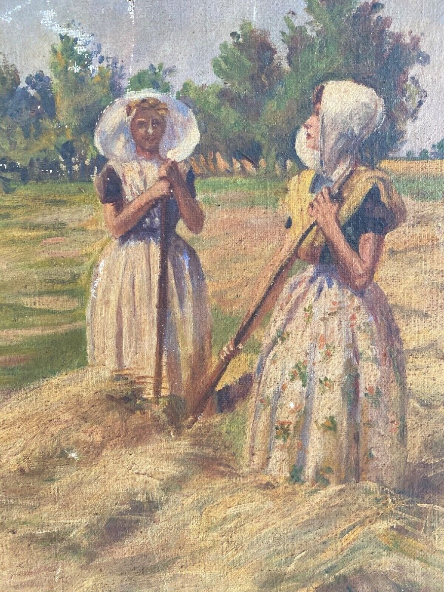 Oil On Canvas By Geffroy Women At The Harvest Early 20th Century-photo-4