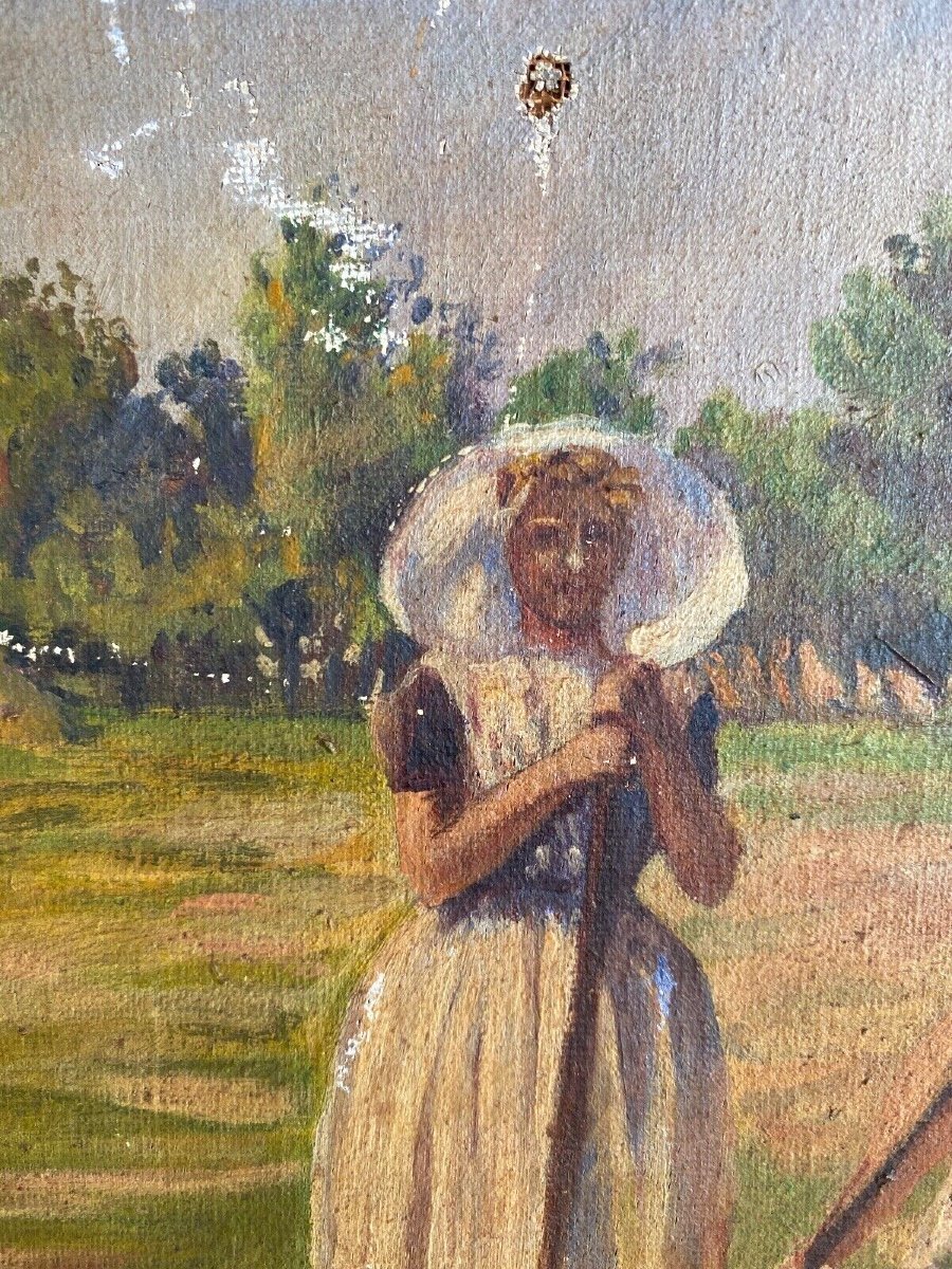 Oil On Canvas By Geffroy Women At The Harvest Early 20th Century-photo-1